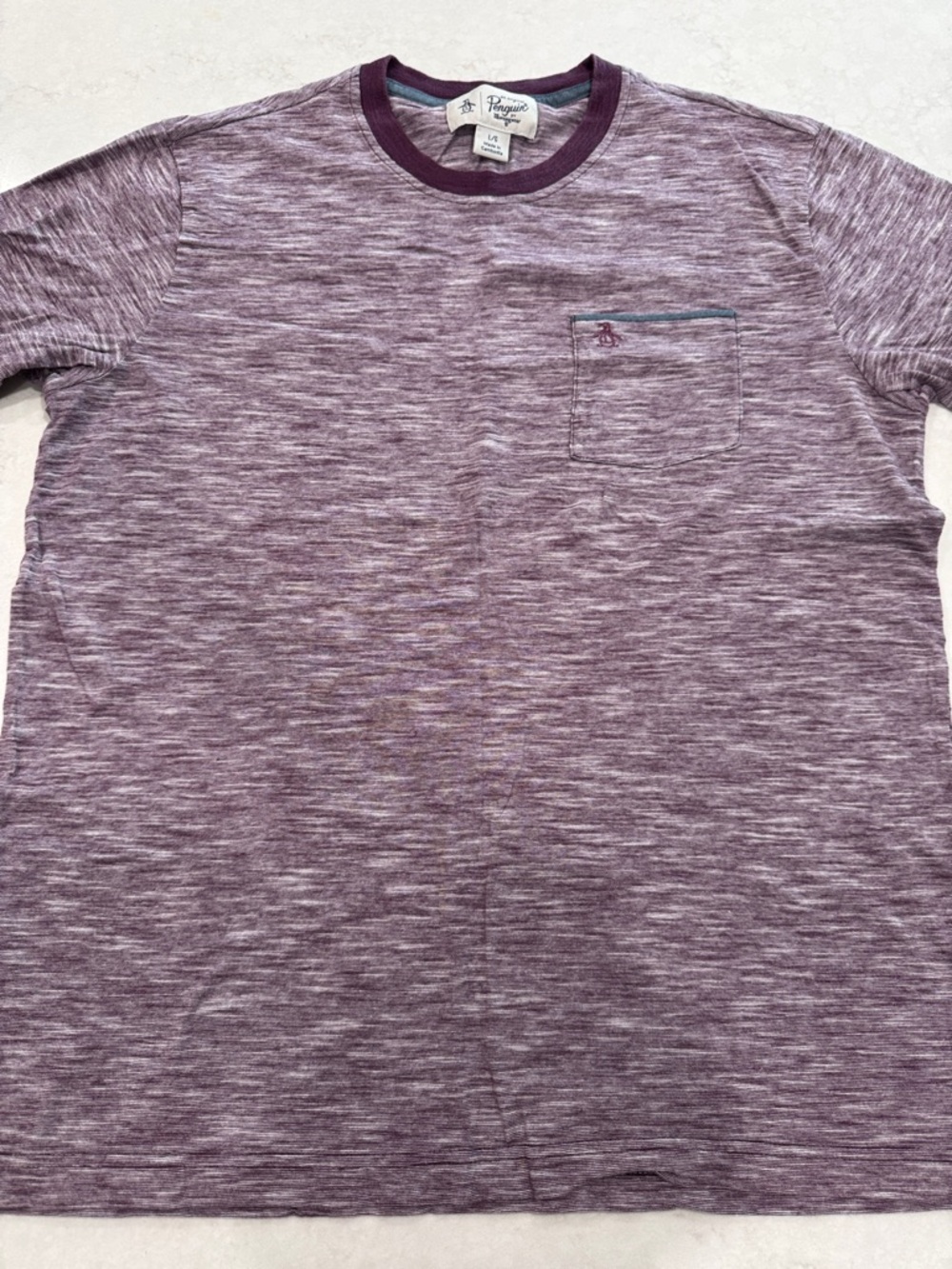 Penguin Heathered Plum Crewneck Pocket Tee Men’s L
